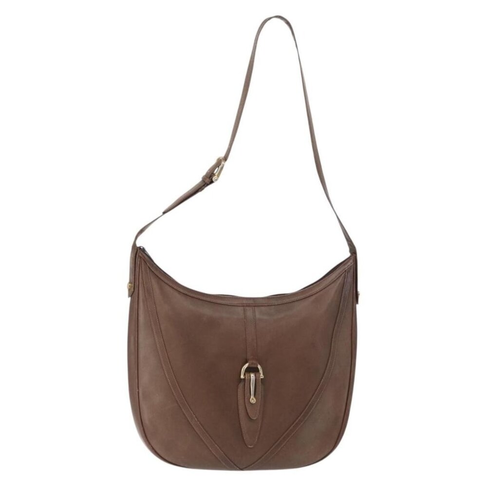 Authentic GUCCI Shoulder Bag Leather Brown Gold